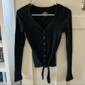 Hollister Ribbed Tie-Front Long Sleeve Top